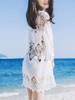 Casual Round Neck See-Through Crochet Lace Plain Tunic