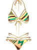 Casual Halter Contrast Trim Printed Alluring Strappy Bikini