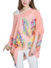 Casual Round Neck See-Through Printed Batwing Sleeve Tunic