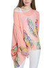 Casual Round Neck See-Through Printed Batwing Sleeve Tunic