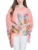 Casual Round Neck See-Through Printed Batwing Sleeve Tunic