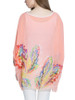 Casual Round Neck See-Through Printed Batwing Sleeve Tunic
