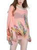 Casual Round Neck See-Through Printed Batwing Sleeve Tunic