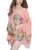 Casual Round Neck See-Through Printed Batwing Sleeve Tunic
