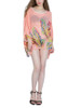 Casual Round Neck See-Through Printed Batwing Sleeve Tunic