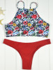 Casual Spaghetti Strap Floral Printed Bikini