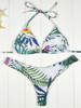 Casual Halter Tropical Leaf Printed Triangle Bikini