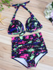 Casual Halter Ruched Abstract Print Bikini