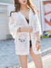 Casual Pompom-Trim Hollow Out Plain Kimono