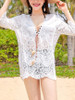 Casual Deep V-Neck Lace-Up See-Through Crochet Plain Tunic