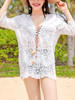 Casual Deep V-Neck Lace-Up See-Through Crochet Plain Tunic