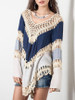 Casual V-Neck Crochet Color Block Hollow Out Tunic