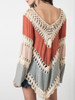 Casual V-Neck Crochet Color Block Hollow Out Tunic