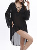 Casual See-Through High-Low Chiffon Deep V-Neck Lace-Up Plain Tunic
