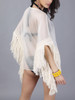 Casual V-Neck Fringe See-Through Plain Tunic