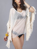 Casual V-Neck Fringe See-Through Plain Tunic