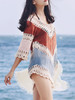 Casual V-Neck See-Through Color Block Tunic