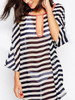 Casual Round Neck See-Through Keyhole Striped Tunic