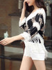 Casual V-Neck Fringe See-Through Crochet Printed Tunic