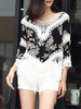 Casual V-Neck Fringe See-Through Crochet Printed Tunic