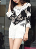 Casual V-Neck Fringe See-Through Crochet Printed Tunic