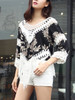 Casual V-Neck Fringe See-Through Crochet Printed Tunic
