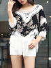 Casual V-Neck Fringe See-Through Crochet Printed Tunic