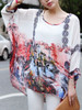 Casual See-Through Printed Round Neck Batwing Sleeve Tunic