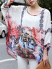 Casual See-Through Printed Round Neck Batwing Sleeve Tunic