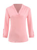Casual V-Neck Plain Roll-Up Sleeve Simple Blouse