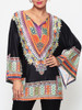 Casual Assorted Colors Tribal Printed Batwing Mandarin Sleeve V Neck Blouse