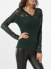 Casual V Neck Hollow Out Lace Patchwork Plain Blouse Casual V Neck Hollow Out Lace Patchwork Plain Blouse