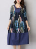 Casual Slit Pocket Feather Printed Shift Dress