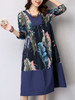 Casual Slit Pocket Feather Printed Shift Dress