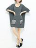 Casual Round Neck Shift Dress With Striped Patch Pocket