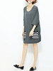 Casual Round Neck Shift Dress With Striped Patch Pocket