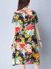 Casual Round Neck Decorative Button Printed Shift Dress With Patch Pocket
