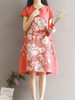 Casual Round Neck Ruffle Trim Printed Shift Dress