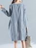 Casual Vertical Striped Pocket Decorative Button Shift Dress