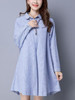 Casual Turn Down Collar Vertical Striped Shift Dress