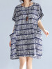 Casual Round Neck Patch Pocket Striped Oversized Shift Dress