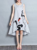 Casual Round Neck Printed High-Low Shift Dress