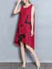 Casual Round Neck Printed High-Low Shift Dress