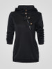 Casual Fancy Hooded Decorative Buttons Plain Hoodie