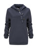 Casual Fancy Hooded Decorative Buttons Plain Hoodie