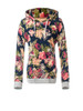 Casual Drawstring Floral Printed Rib Knit Cuffs Hoodie