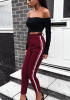 Red Striped Drawstring Pockets Casual Long Pants