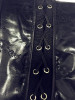 Black Cross Drawstring Lace-up PU Leather Ttrendy Long Pants