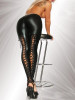 Black Cross Drawstring Lace-up PU Leather Ttrendy Long Pants