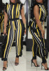 Yellow Striped Ruffle High Waisted Fashion Jumpsuit Pants